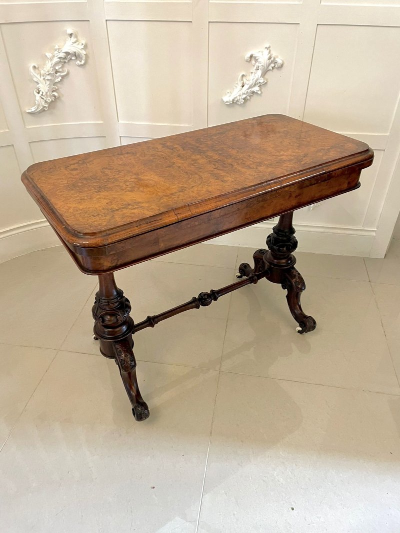 Quality Antique Victorian Burr Walnut Card/Side Table - Image 2